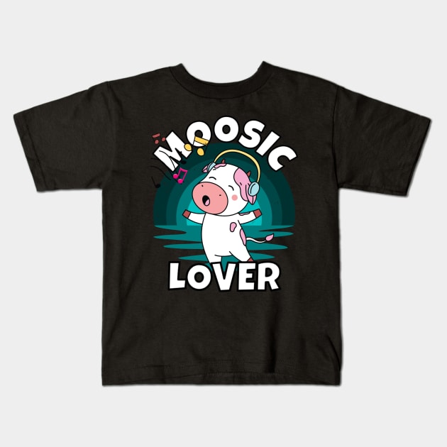 Singing Cow Sunset - Moosic Lover Kids T-Shirt by RockReflections